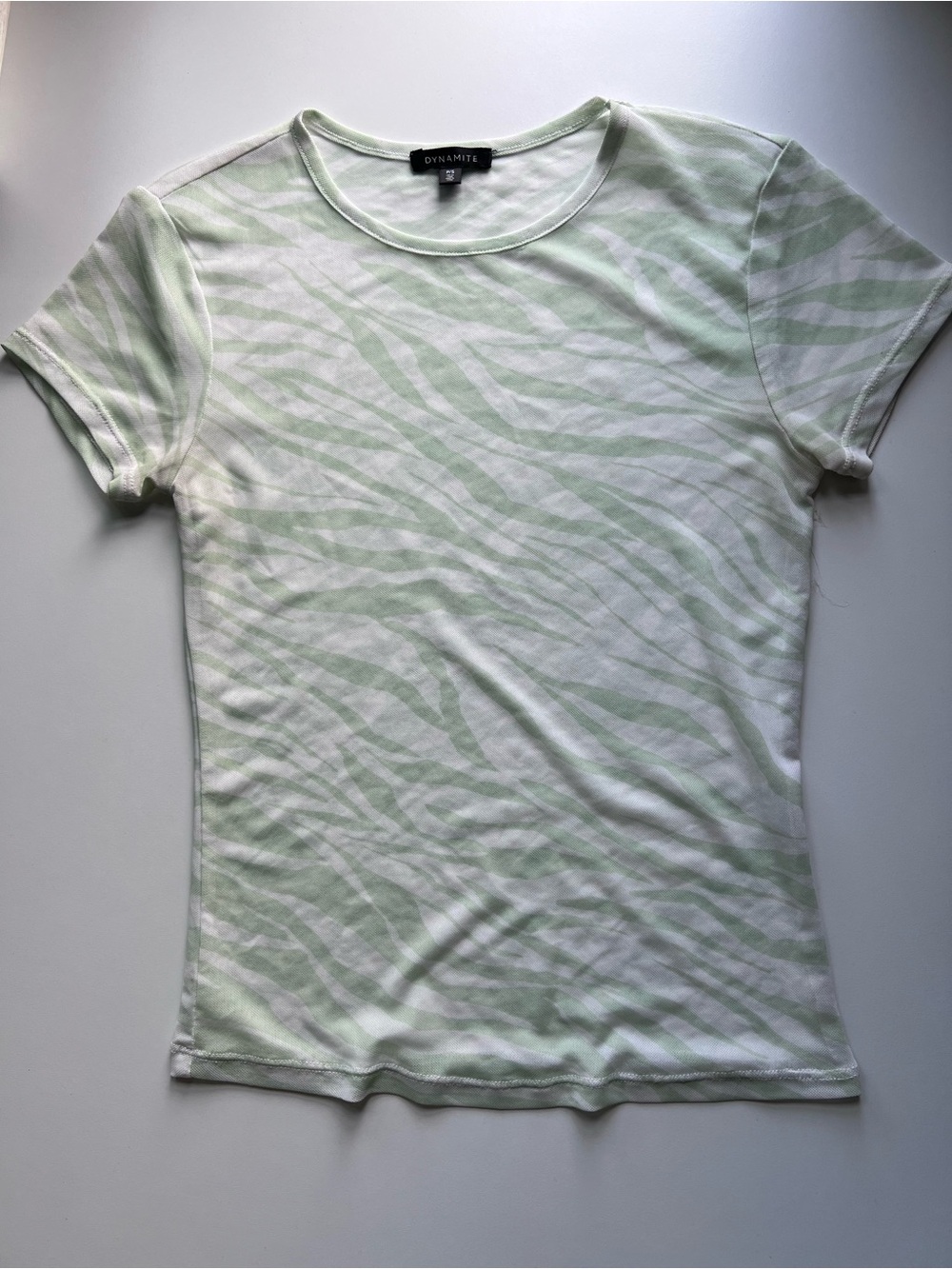 Dynamite Women's Sheer Light Green Zebra Print Tee
